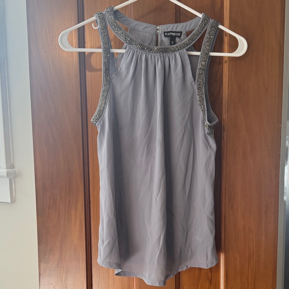 Express Silver Embellished Tank Top